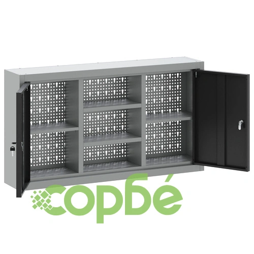 Стенен инструментален шкаф с перфорирана дъска, черен, 100x20x55 см, стомана ➤ топ цена ➤ sorbe.bg