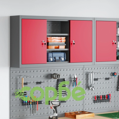 Стенен инструментален шкаф с перфориран панел - червен, 100x20x55 см, стомана ➤ топ цена ➤ sorbe.bg