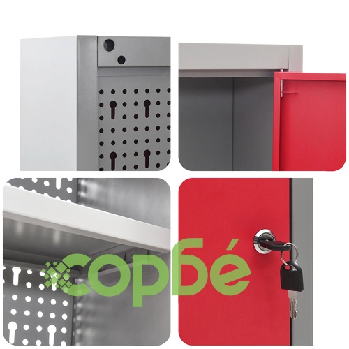 Стенен инструментален шкаф с перфориран панел - червен, 100x20x55 см, стомана ➤ топ цена ➤ sorbe.bg