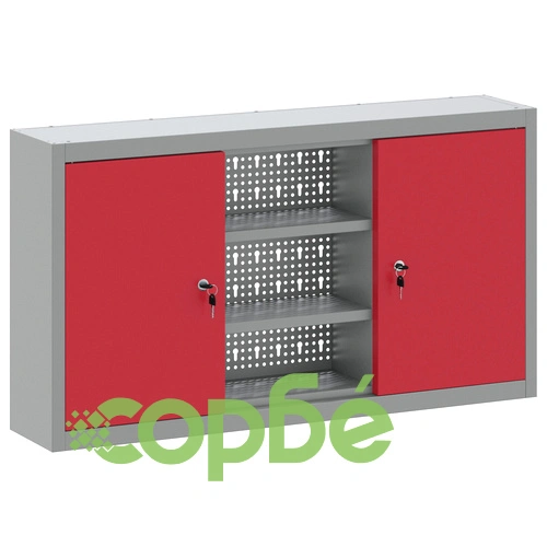 Стенен инструментален шкаф с перфориран панел - червен, 100x20x55 см, стомана ➤ топ цена ➤ sorbe.bg