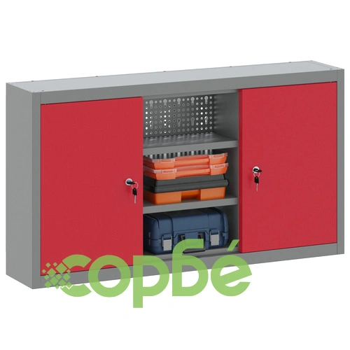 Стенен инструментален шкаф с перфориран панел - червен, 100x20x55 см, стомана ➤ топ цена ➤ sorbe.bg