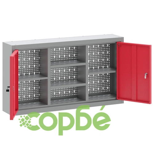 Стенен инструментален шкаф с перфориран панел - червен, 100x20x55 см, стомана ➤ топ цена ➤ sorbe.bg