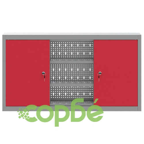 Стенен инструментален шкаф с перфориран панел - червен, 100x20x55 см, стомана ➤ топ цена ➤ sorbe.bg