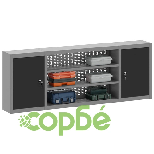 Стенен шкаф за инструменти с перфориран панел от стомана, черен, 150x20x55 см ➤ топ цена ➤ sorbe.bg