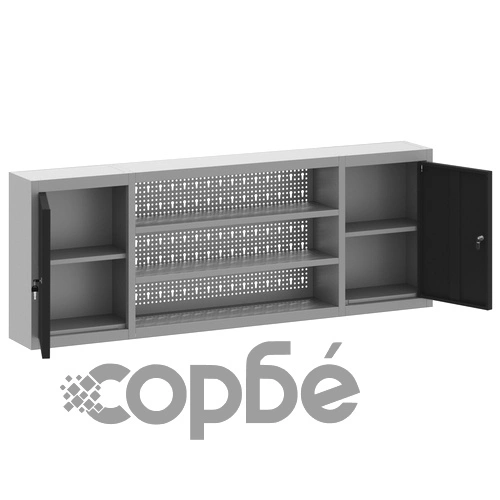 Стенен шкаф за инструменти с перфориран панел от стомана, черен, 150x20x55 см ➤ топ цена ➤ sorbe.bg