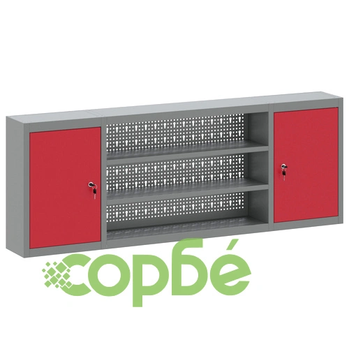 Инструментален шкаф за стена с перфорирана дъска от стомана, червен, 150x20x55 см ➤ топ цена ➤ sorbe.bg
