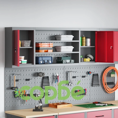 Инструментален шкаф за стена с перфорирана дъска от стомана, червен, 150x20x55 см ➤ топ цена ➤ sorbe.bg