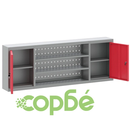 Инструментален шкаф за стена с перфорирана дъска от стомана, червен, 150x20x55 см ➤ топ цена ➤ sorbe.bg