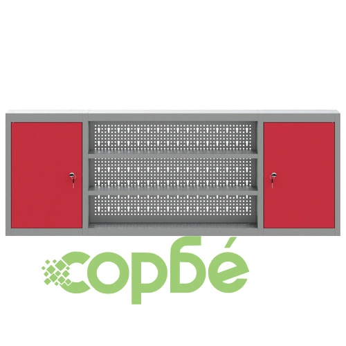 Инструментален шкаф за стена с перфорирана дъска от стомана, червен, 150x20x55 см ➤ топ цена ➤ sorbe.bg