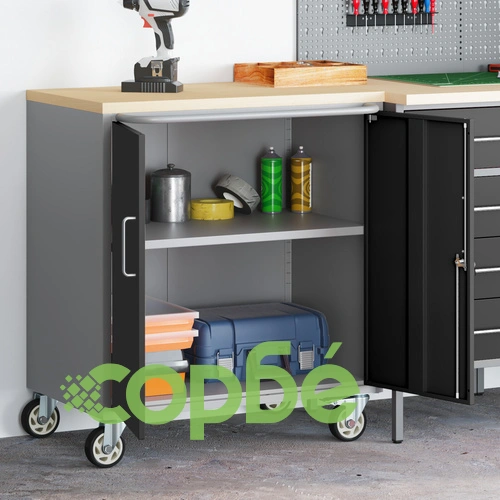 Кабинет за инструменти с колела и заключване - Черен 75x45x85 см Стоманен ➤ топ цена ➤ sorbe.bg