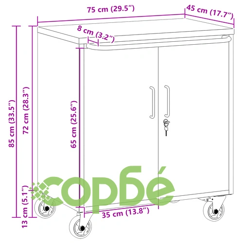 Кабинет за инструменти с колела и заключване - Черен 75x45x85 см Стоманен ➤ топ цена ➤ sorbe.bg