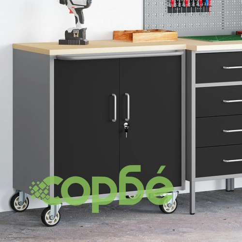 Кабинет за инструменти с колела и заключване - Черен 75x45x85 см Стоманен ➤ топ цена ➤ sorbe.bg