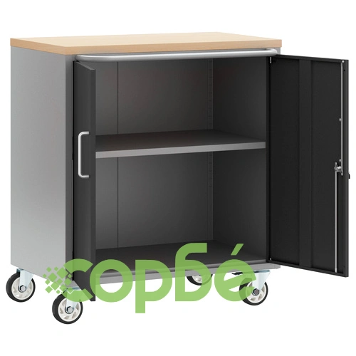 Кабинет за инструменти с колела и заключване - Черен 75x45x85 см Стоманен ➤ топ цена ➤ sorbe.bg