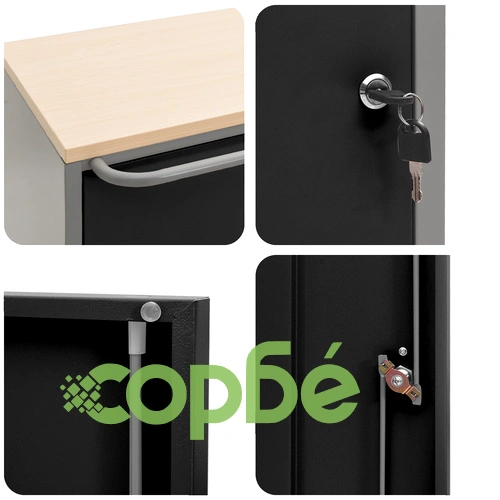 Кабинет за инструменти с колела и заключване - Черен 75x45x85 см Стоманен ➤ топ цена ➤ sorbe.bg