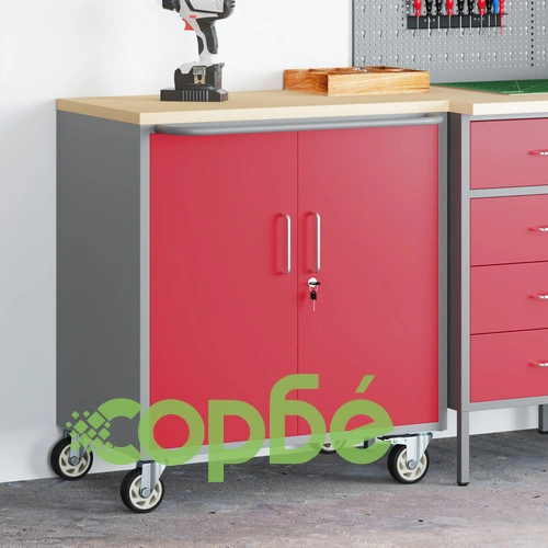 Кутия за инструменти с колела и заключване - Червена, 75x45x85 см, Стоманена ➤ топ цена ➤ sorbe.bg