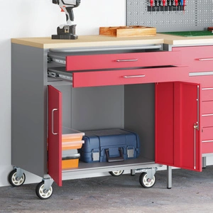 Инструментален шкаф с колела и заключващи се врати, стоманен, червен, 75x45x85 см