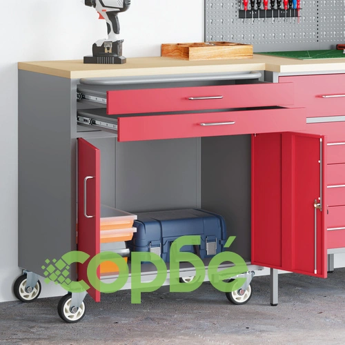 Инструментален шкаф с колела и заключващи се врати, стоманен, червен, 75x45x85 см ➤ топ цена ➤ sorbe.bg
