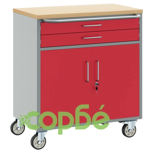 Инструментален шкаф с колела и заключващи се врати, стоманен, червен, 75x45x85 см ➤ топ цена ➤ sorbe.bg