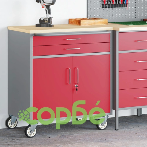 Инструментален шкаф с колела и заключващи се врати, стоманен, червен, 75x45x85 см ➤ топ цена ➤ sorbe.bg