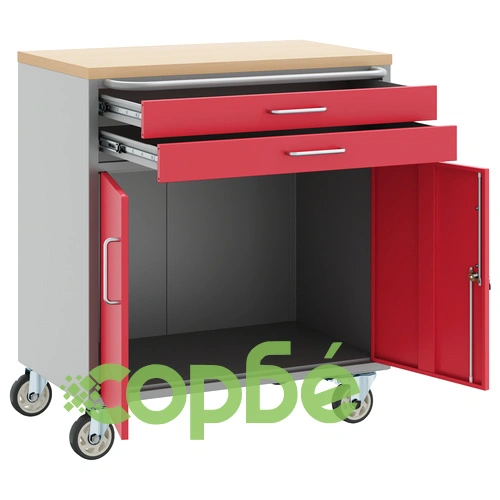 Инструментален шкаф с колела и заключващи се врати, стоманен, червен, 75x45x85 см ➤ топ цена ➤ sorbe.bg