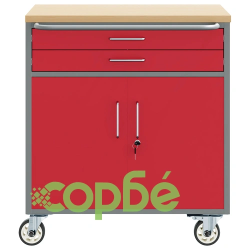 Инструментален шкаф с колела и заключващи се врати, стоманен, червен, 75x45x85 см ➤ топ цена ➤ sorbe.bg