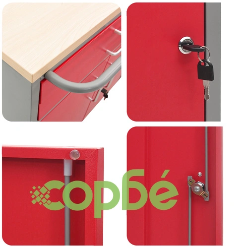 Инструментален шкаф с колела и заключващи се врати, стоманен, червен, 75x45x85 см ➤ топ цена ➤ sorbe.bg