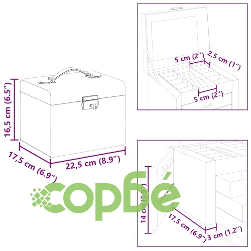 Кутия за бижута с 4 слоя, огледало и заключване, 22,5 x 17,5 x 16,5 см, бяла ➤ топ цена ➤ sorbe.bg