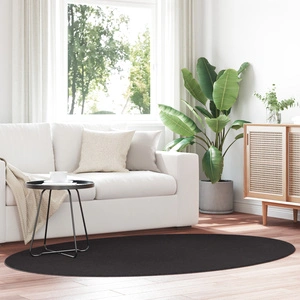 Черен кръгъл килим от полиестер 140 x 200 см с неплъзгаща основа