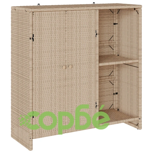 Шкаф за съхранение от естествен ратан в бежов цвят, 100x36x102 см, за вътрешно и външно ползване ➤ топ цена ➤ sorbe.bg