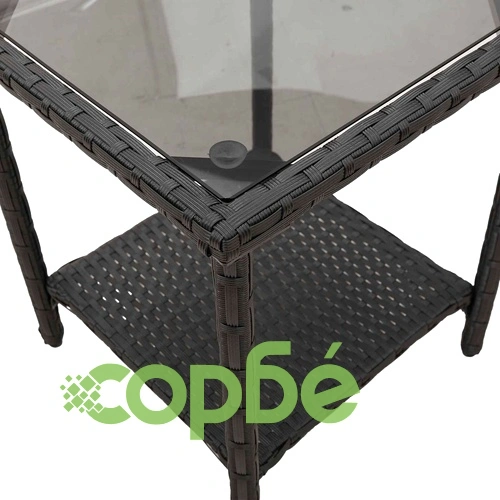 Градински диван с възглавници, 2 части, 5 места, полиратан, 146 x 146 x 76 см, черен и тюркоаз ➤ топ цена ➤ sorbe.bg