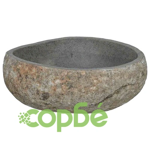 Мивка от речен камък овална светлосива 45x35x15 см полиран финиш ➤ топ цена ➤ sorbe.bg