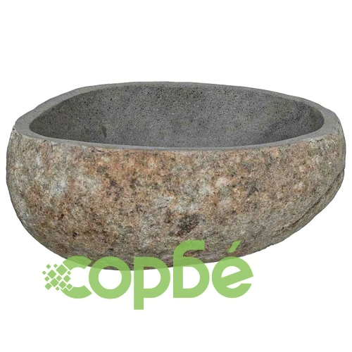 Мивка от речен камък овална светлосива 45x35x15 см полиран финиш ➤ топ цена ➤ sorbe.bg