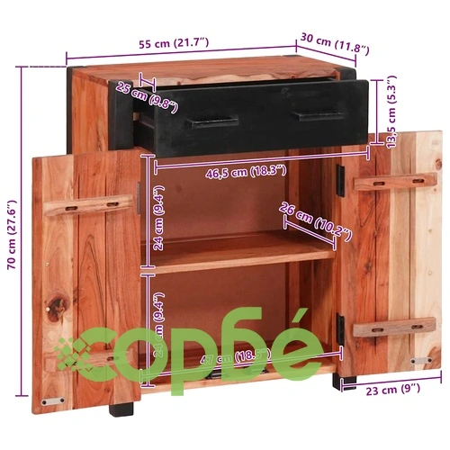 Бюфет от масивна акация с чекмедже и врати 55x30x75 см кафяв ➤ топ цена ➤ sorbe.bg