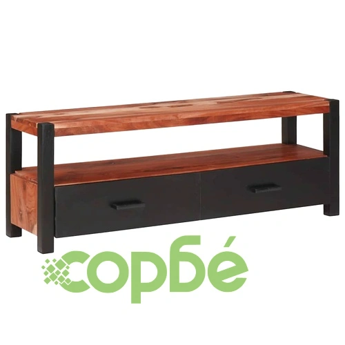 ТВ шкаф от масивно акациево дърво 110x30x40 см с рафт и чекмеджета ➤ топ цена ➤ sorbe.bg