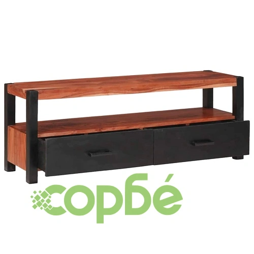 ТВ шкаф от масивно акациево дърво 110x30x40 см с рафт и чекмеджета ➤ топ цена ➤ sorbe.bg