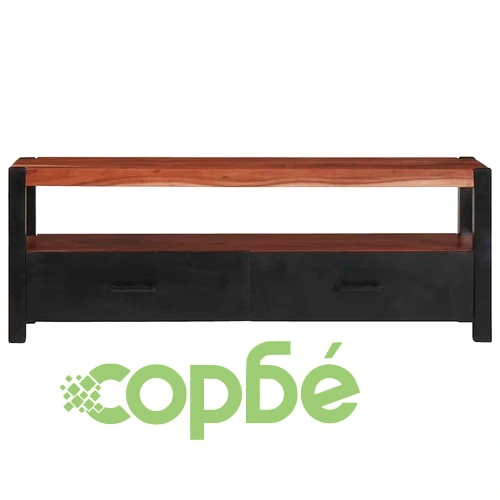 ТВ шкаф от масивно акациево дърво 110x30x40 см с рафт и чекмеджета ➤ топ цена ➤ sorbe.bg