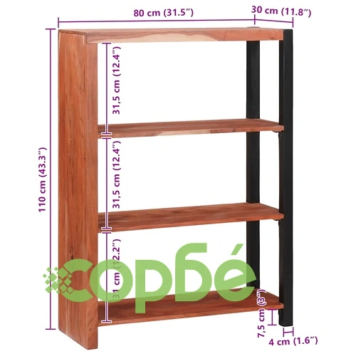 Библиотека от масивно акациево дърво 80x30x110 см кафяв черен ➤ топ цена ➤ sorbe.bg
