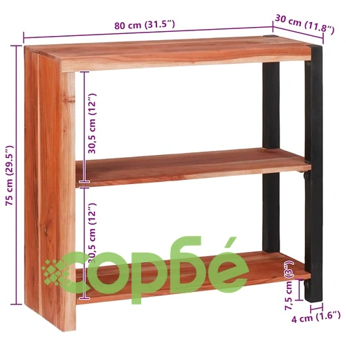 Библиотека от масивно акациево дърво кафяв/черен 80x30x75 см ➤ топ цена ➤ sorbe.bg