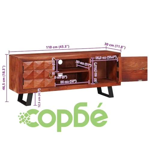 ТВ шкаф от масивно акациево дърво 112x30x48 см медено-кафяв ➤ топ цена ➤ sorbe.bg