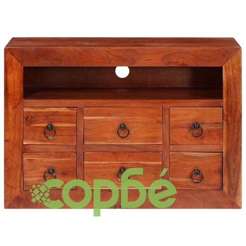 Шкаф от масивно акациево дърво 80x30x55 см с 6 чекмеджета кафяв ➤ топ цена ➤ sorbe.bg
