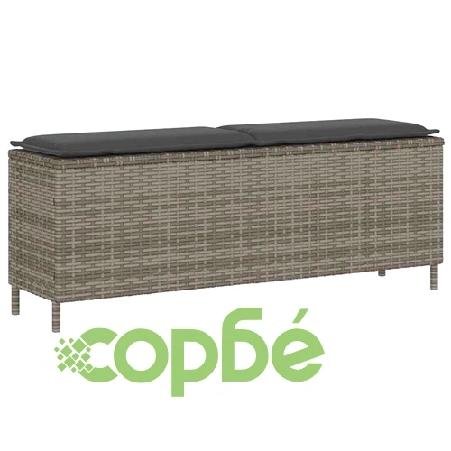 Градинска пейка от полиратан с възглавница, сива, 110x30x40,5 cm ➤ топ цена ➤ sorbe.bg
