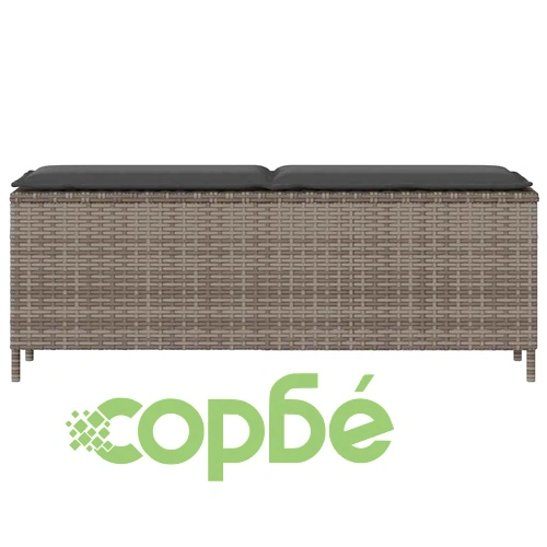 Градинска пейка от полиратан с възглавница, сива, 110x30x40,5 cm ➤ топ цена ➤ sorbe.bg