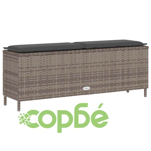 Градинска пейка от полиратан с възглавница, сива, 110x30x40,5 cm ➤ топ цена ➤ sorbe.bg