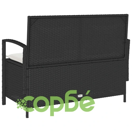 Градинска пейка за съхранение с възглавница, 111 x 56 x 87 см, полиратан, черна ➤ топ цена ➤ sorbe.bg