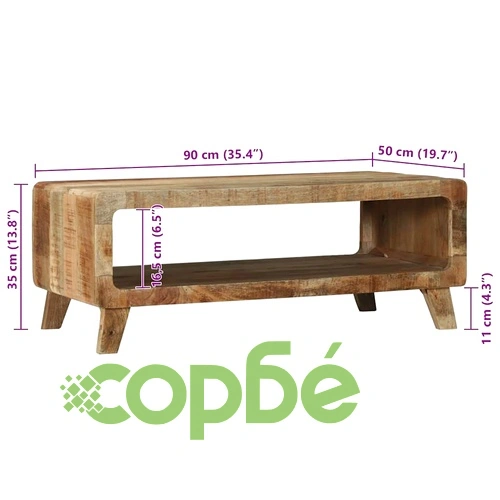 Масичка за кафе от масивно мангово дърво 90x50x35 см с рафт ➤ топ цена ➤ sorbe.bg