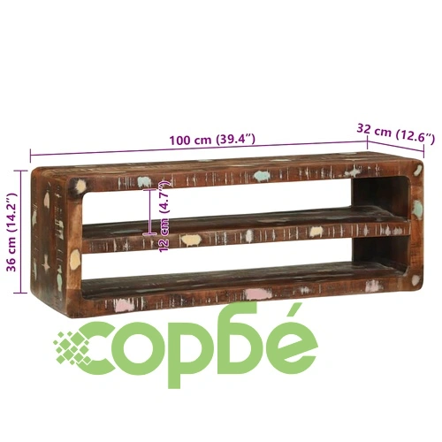 ТВ шкаф с рафт 100x32x36 см от масивна регенерирана дървесина ➤ топ цена ➤ sorbe.bg
