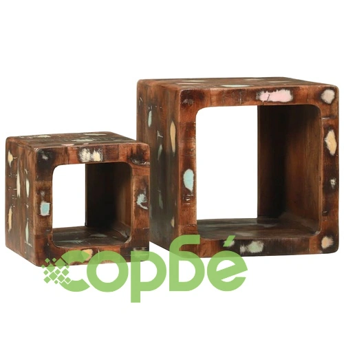 ТВ модул от масивно рециклирано дърво 36x30x36 см - комплект 2 броя ➤ топ цена ➤ sorbe.bg