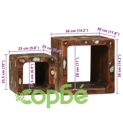 ТВ модул от масивно рециклирано дърво 36x30x36 см - комплект 2 броя ➤ топ цена ➤ sorbe.bg