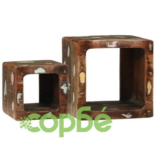 ТВ модул от масивно рециклирано дърво 36x30x36 см - комплект 2 броя ➤ топ цена ➤ sorbe.bg