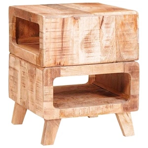 Странична масичка от масивно мангово дърво 40x40x49 см с 2 рафта кафяво